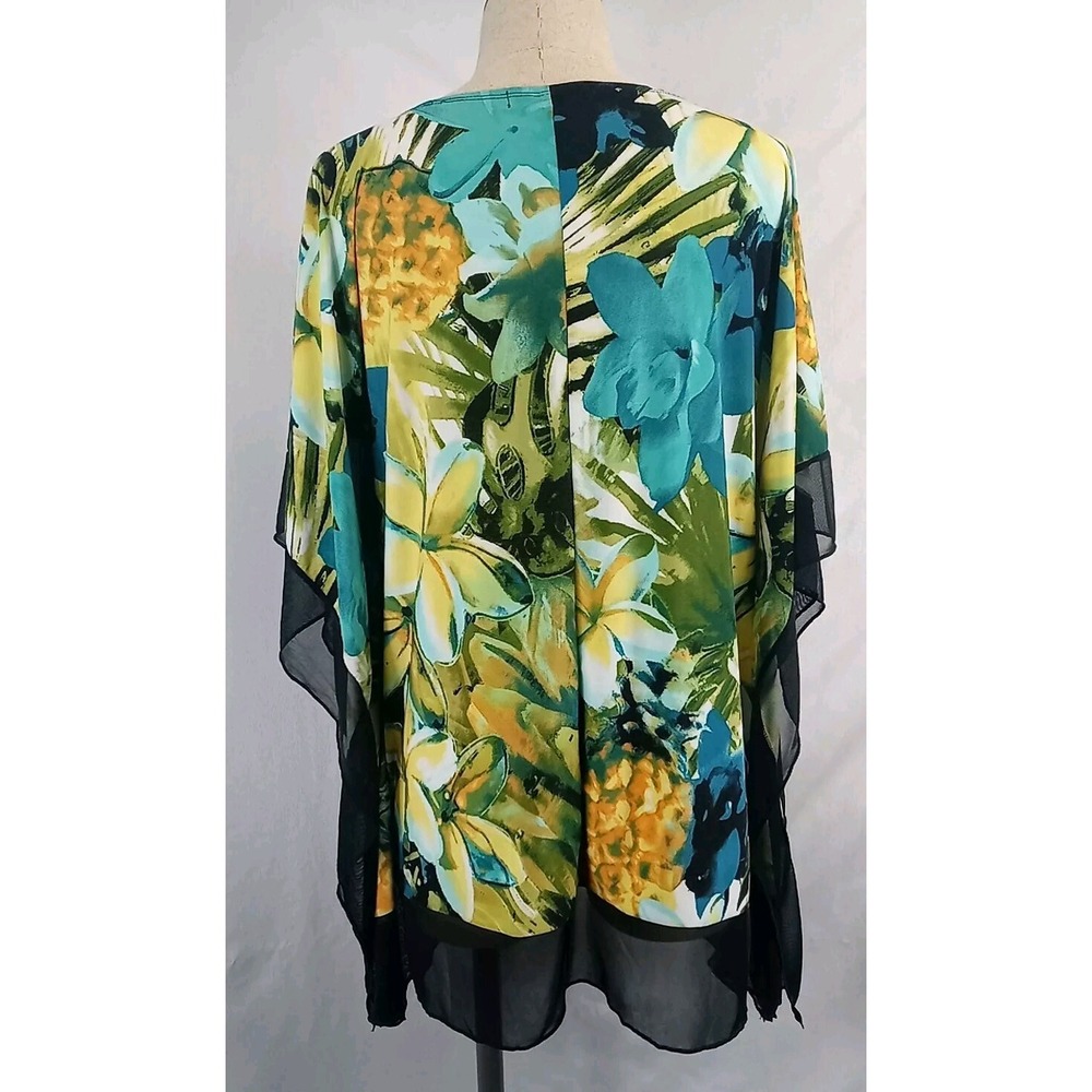 Vintage Suzie Floral Blouse Womens Large Batwing Shirt 90s Fashion Top Tropical - Picture 10 of 11
